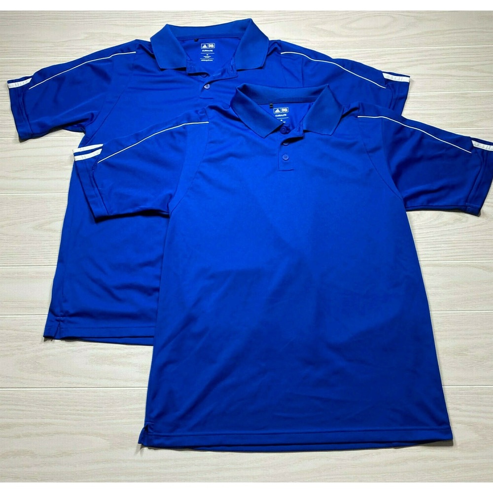 2 Adidas Men's ClimaLite Three Stripe Polo Golf Shirts Blue Size Medium